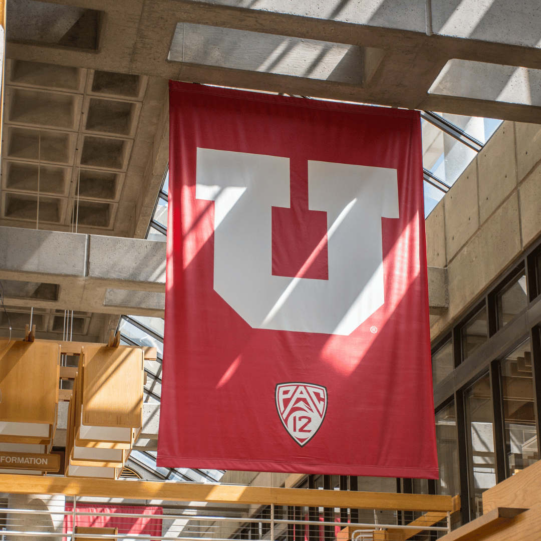 image of a flag that showcases the block "U" from the university. 